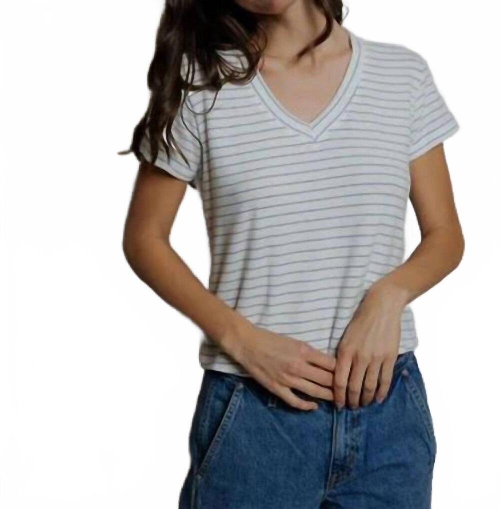NEW PERFECTWHITETEE elliot brushed v-neck sweater tee in pacific blue striped